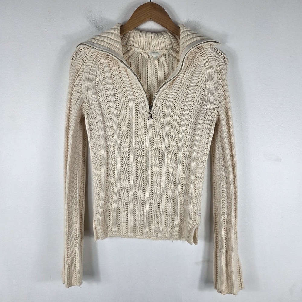Vintage Y2K Aeropastale Slim Fit Cable Knit Quarter Zip Long Sleeve Sweater